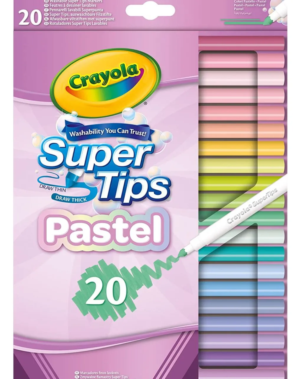 Crayola Giochi Creativi-20 Pennarelli Lavabili Supertips Dai Colori Pastello - Pastel