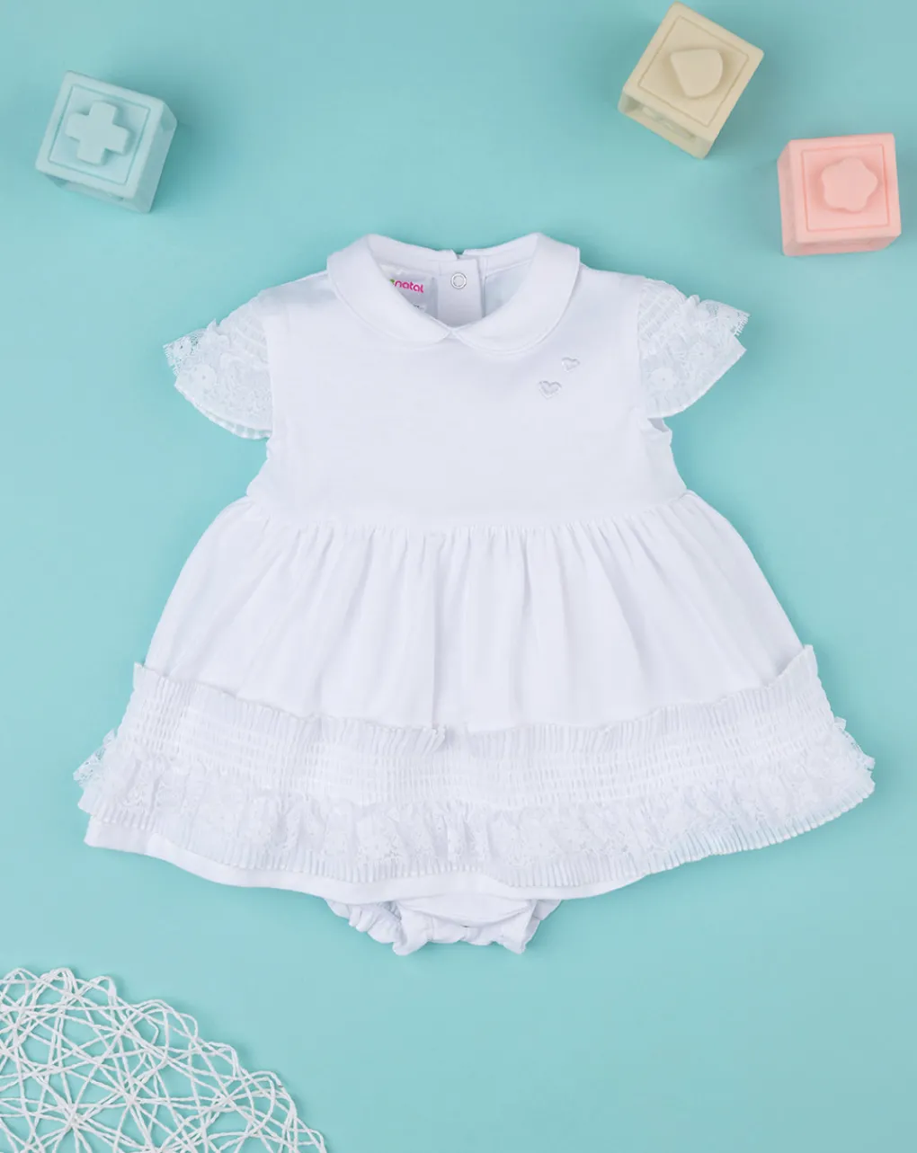 Prenatal Abiti Completi E Tutine-Abito Bimba Bianco Con Pizzo