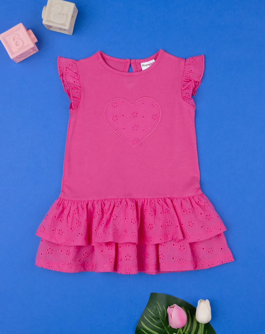 Prenatal Vestiti E Completi-Abito Bimba Fucsia Jersey E Sangallo