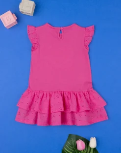 Prenatal Vestiti E Completi-Abito Bimba Fucsia Jersey E Sangallo