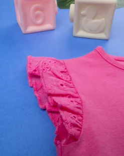 Prenatal Vestiti E Completi-Abito Bimba Fucsia Jersey E Sangallo