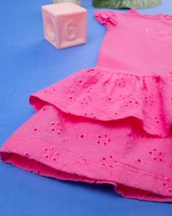 Prenatal Vestiti E Completi-Abito Bimba Fucsia Jersey E Sangallo