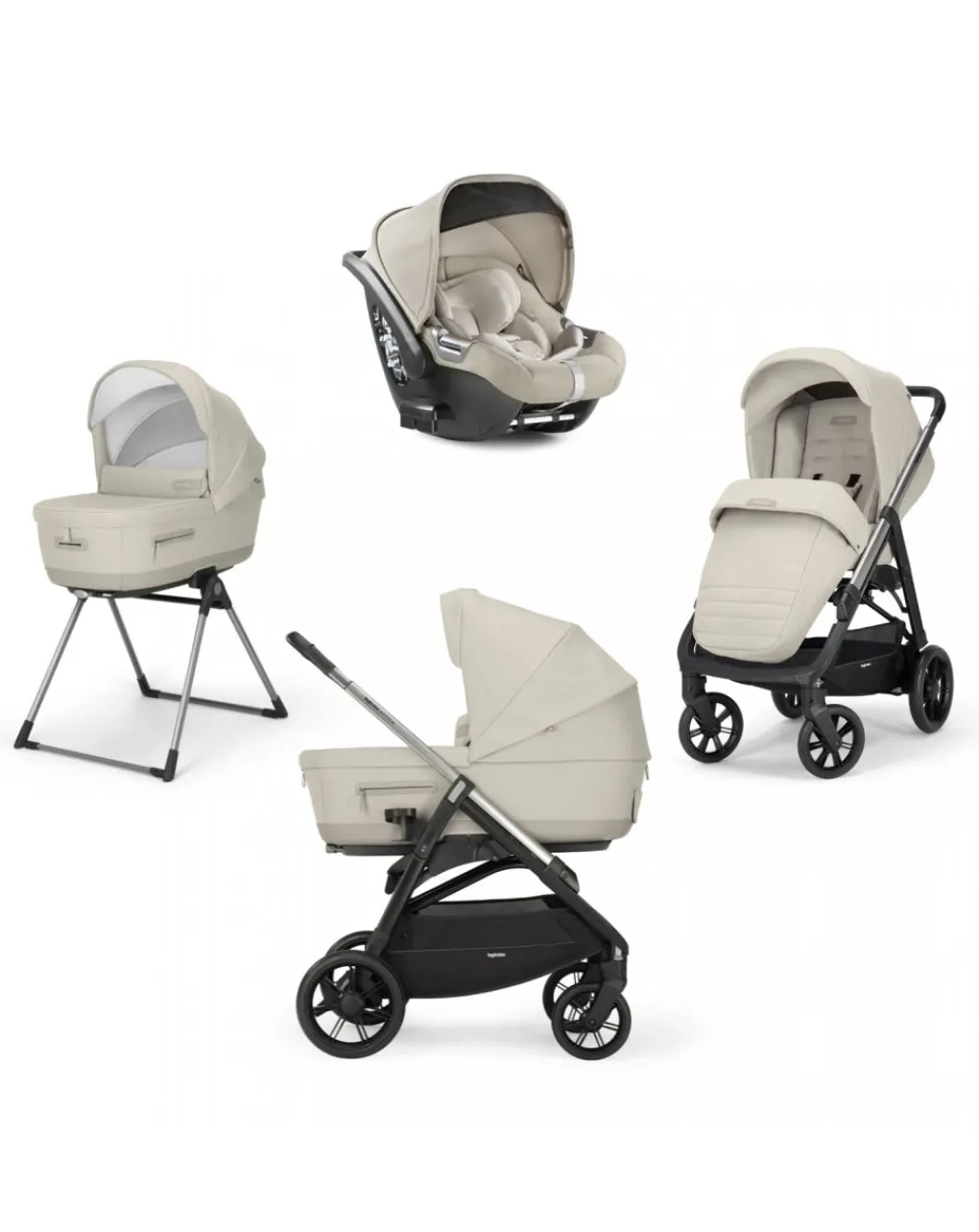 Inglesina Trio E Duo-Aptica System Quattro Colore Cashmere Beige Con Telaio Nero E Seggiolino Auto Cab