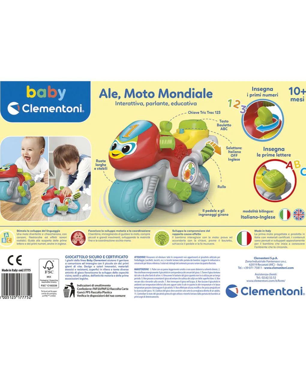 Baby Clementoni Veicoli Giocattolo E Radiocomandi-Baby Ale Moto Mondiale -