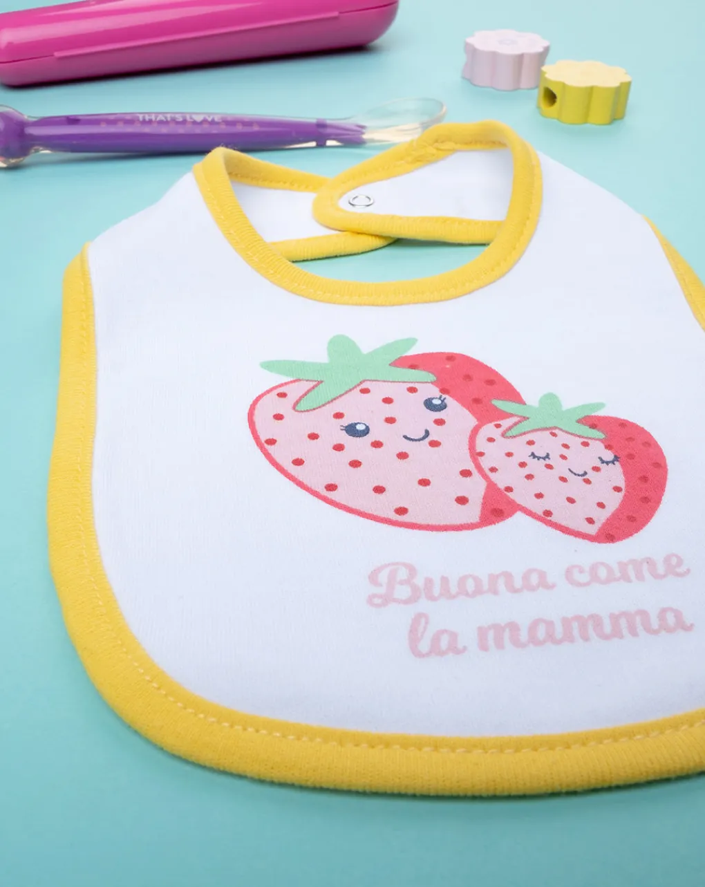 Prenatal Bavaglini-Bavaglino Bimba "Fragola” Rosso/Giallo