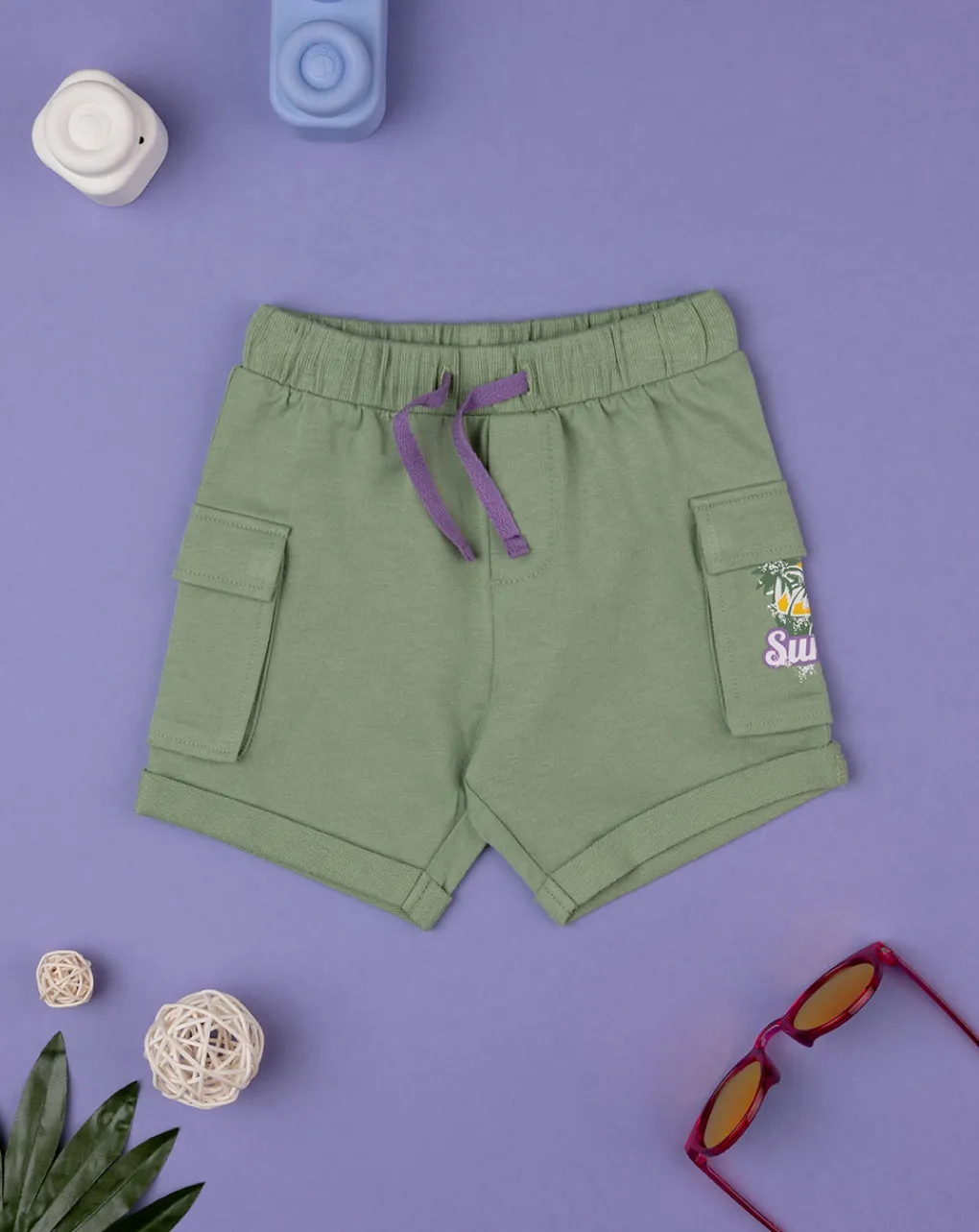 Prenatal Jeans Pantaloni E Salopette-Bermuda Bambino Verdi In Felpina "Tropical”