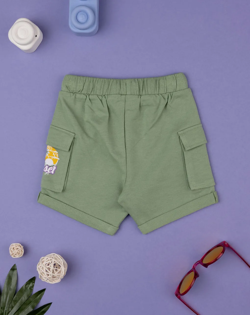 Prenatal Jeans Pantaloni E Salopette-Bermuda Bambino Verdi In Felpina "Tropical”