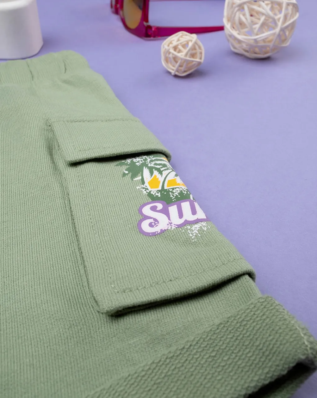 Prenatal Jeans Pantaloni E Salopette-Bermuda Bambino Verdi In Felpina "Tropical”