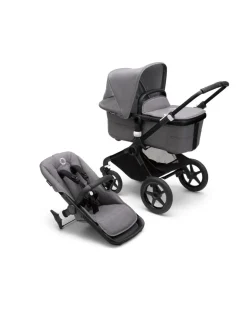 Bugaboo Trio E Duo-Fox 3 Navicella E Passeggino Telaio Nerotessuti E Cappottina Grey Melange