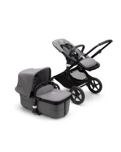 Bugaboo Trio E Duo-Fox 3 Navicella E Passeggino Telaio Nerotessuti E Cappottina Grey Melange
