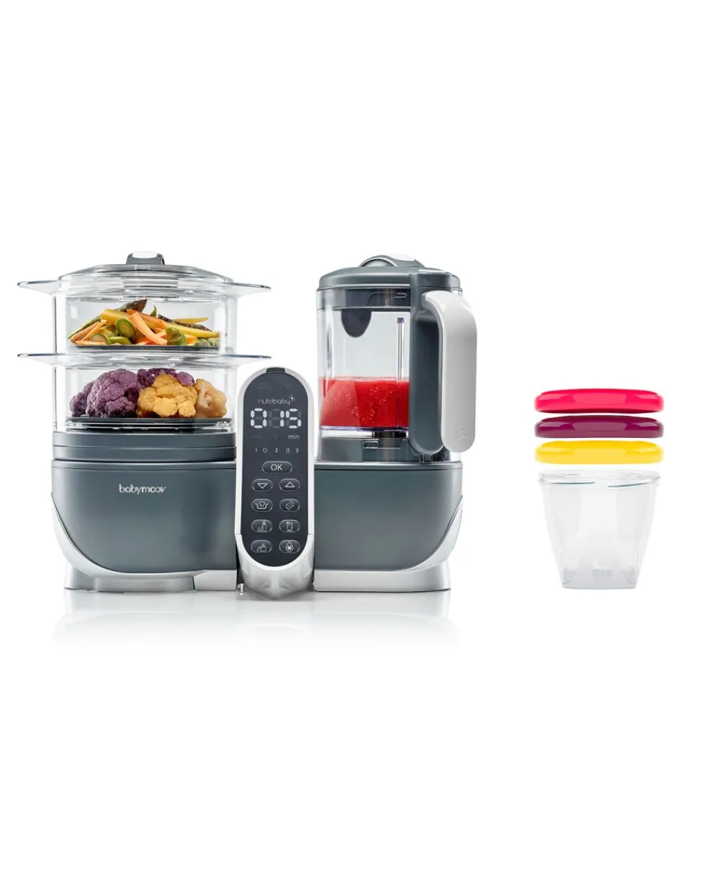 Babymoov Frullatori E Cuocipappa-Bundle Nutribaby(+) Grigio + 3 Babybols Gratuite