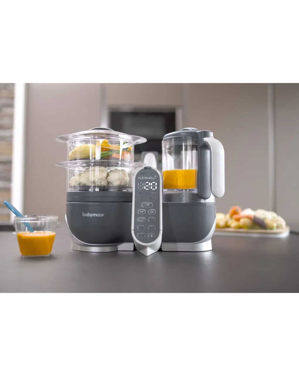 Babymoov Frullatori E Cuocipappa-Bundle Nutribaby(+) Grigio + 3 Babybols Gratuite