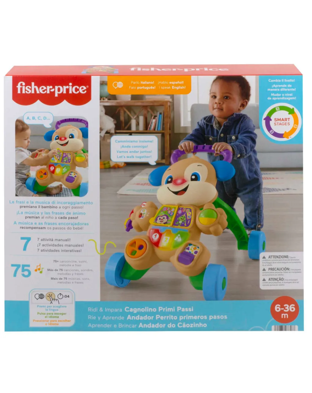 Fisher-Price Cavalcabili E Primi Passi-Cagnolino Primi Passi Ridi & Impara Smart Stages - Da 6 Mesi -