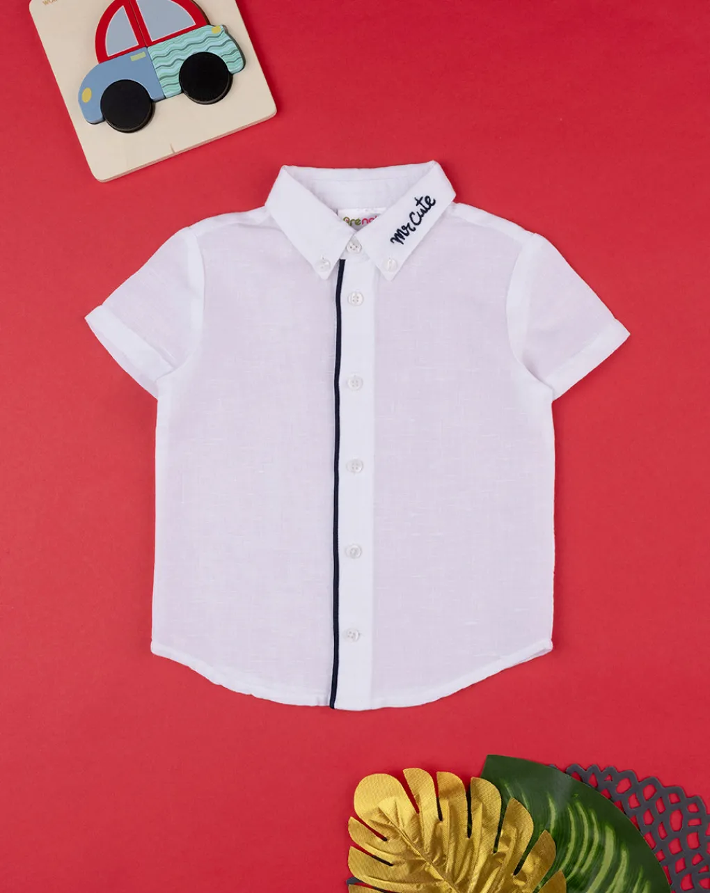 Prenatal Magliette Camicie E Body-Camicia Lino Bimbo Bianca