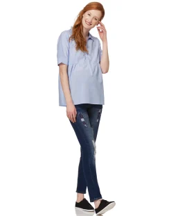Prenatal Camicie E Bluse-Camicia Millerighe Azzurre A Maniche Corte