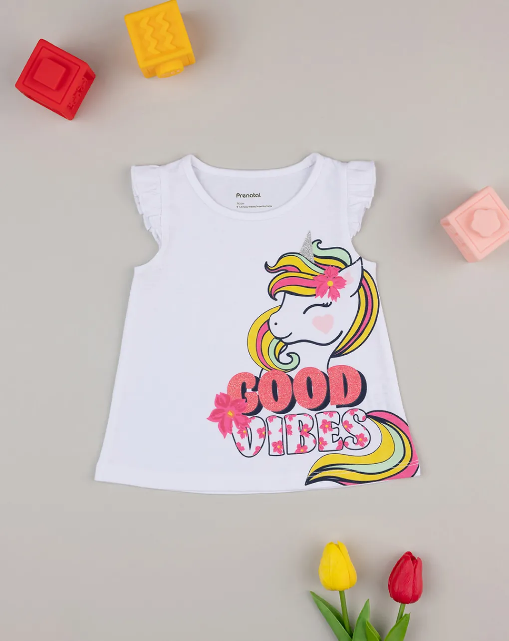 Prenatal Magliette Camicie E Body-Canotta Bimba Panna "Unicorno”