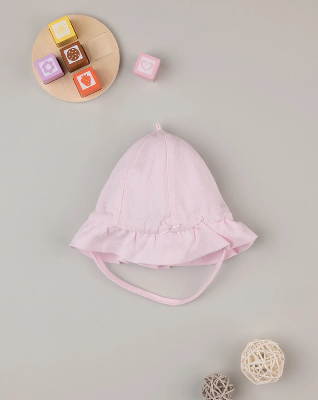 Prenatal Cappellini Cuffiette E Muffole-Cappello In Piquet Con Fiocchi