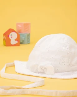 Prenatal Cappellini Cuffiette E Muffole-Cappello Neonata Bianco Sangallo