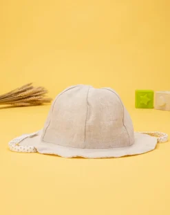 Prenatal Cappellini Cuffiette E Muffole-Cappello Neonata In Lino Con Fiocco