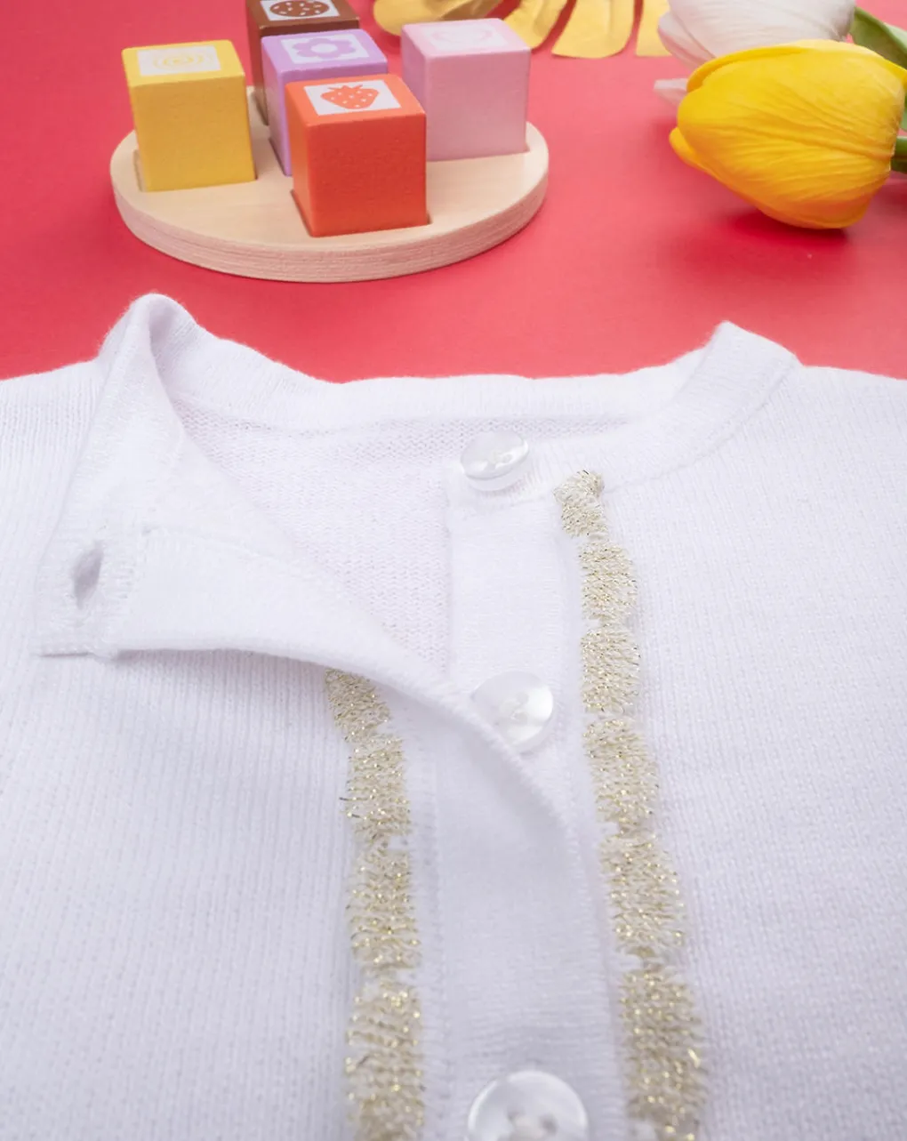Prenatal Maglioni E Cardigan-Cardigan Bimba Tricot Panna/Oro