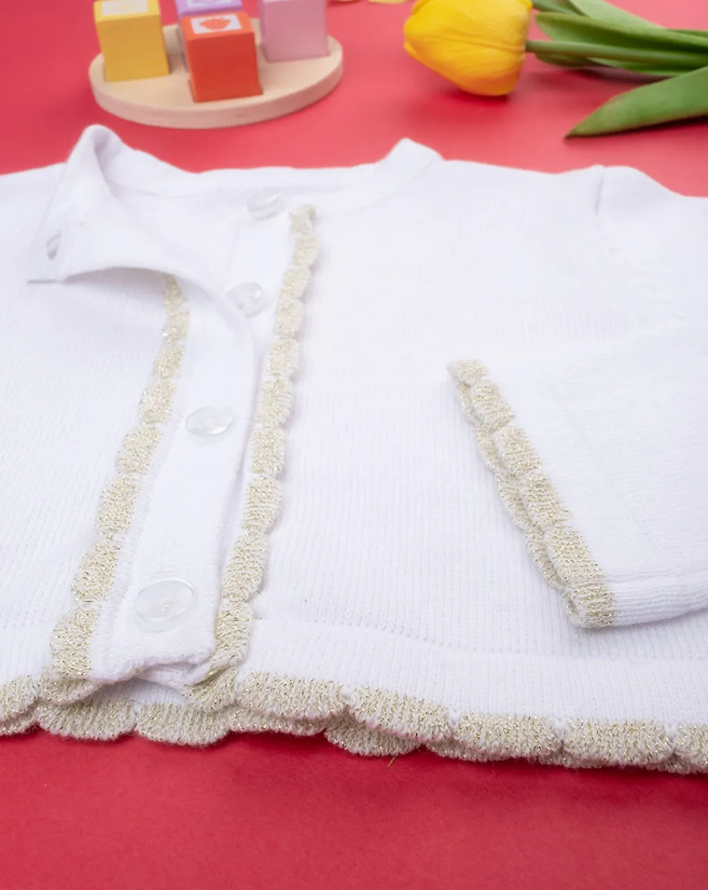 Prenatal Maglioni E Cardigan-Cardigan Bimba Tricot Panna/Oro