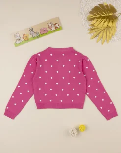 Prenatal Felpe E Maglioni-Cardigan Tricot Bimba Rosa "Cuori”