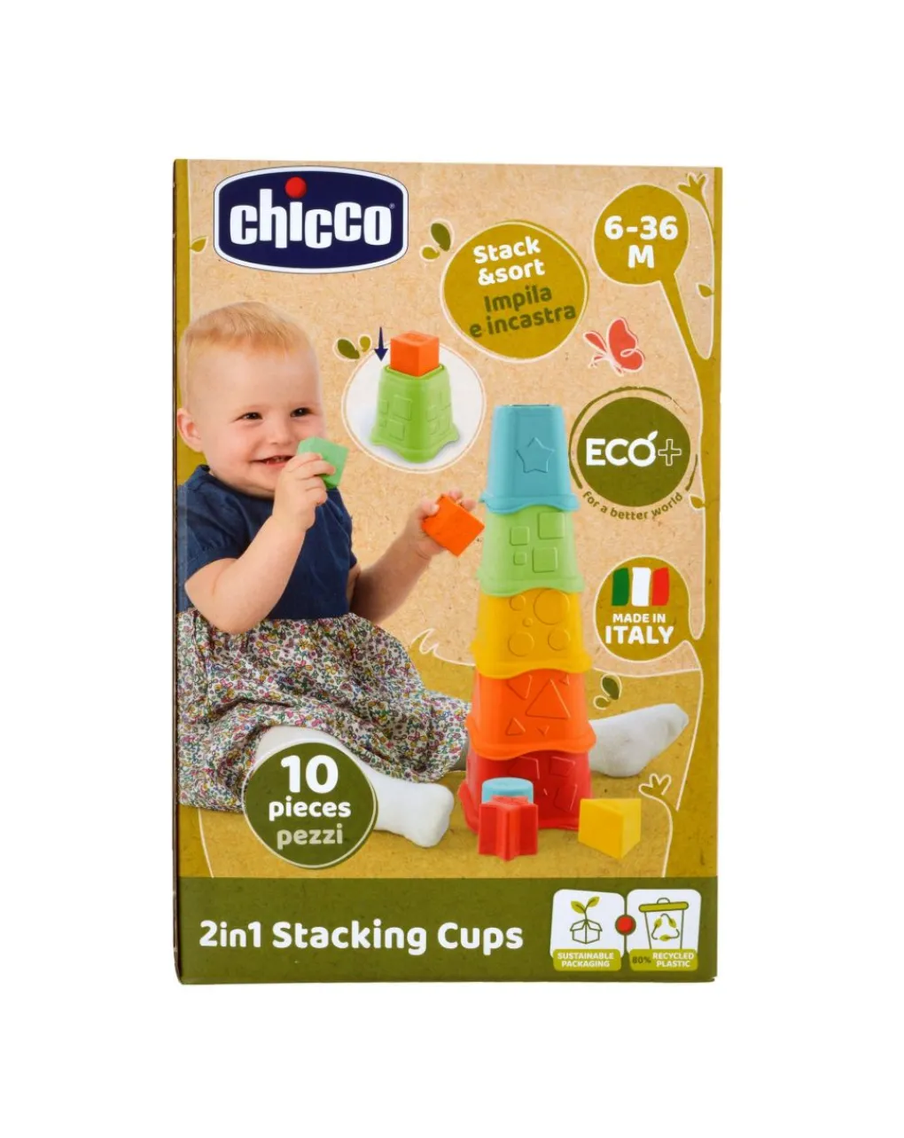 Chicco Giochi Primi Mesi-Tazze Impilabili 2In1 Eco+