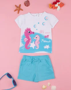 Prenatal Vestiti E Completi-Completo Bimba Bianco/Azzurro