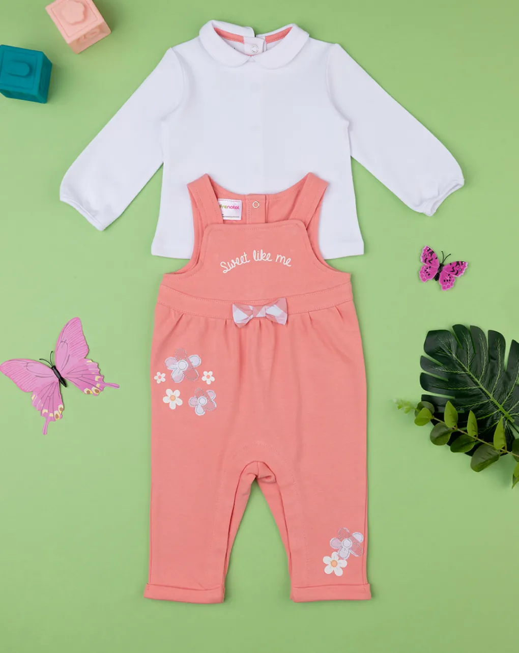 Prenatal Abiti Completi E Tutine-Completo Bimba Salopette + T-Shirt Fiori