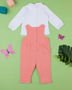 Prenatal Abiti Completi E Tutine-Completo Bimba Salopette + T-Shirt Fiori