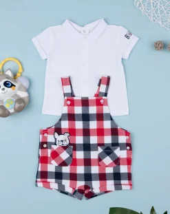 Prenatal Abiti Completi E Tutine-Completo Corto Neonatao T-Shirt + Salopette Vichy