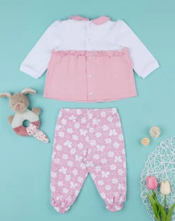 Prenatal Abiti Completi E Tutine-Completo Due Pezzi Neonata Floreale Bianco E Rosa