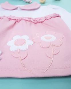 Prenatal Abiti Completi E Tutine-Completo Due Pezzi Neonata Floreale Bianco E Rosa
