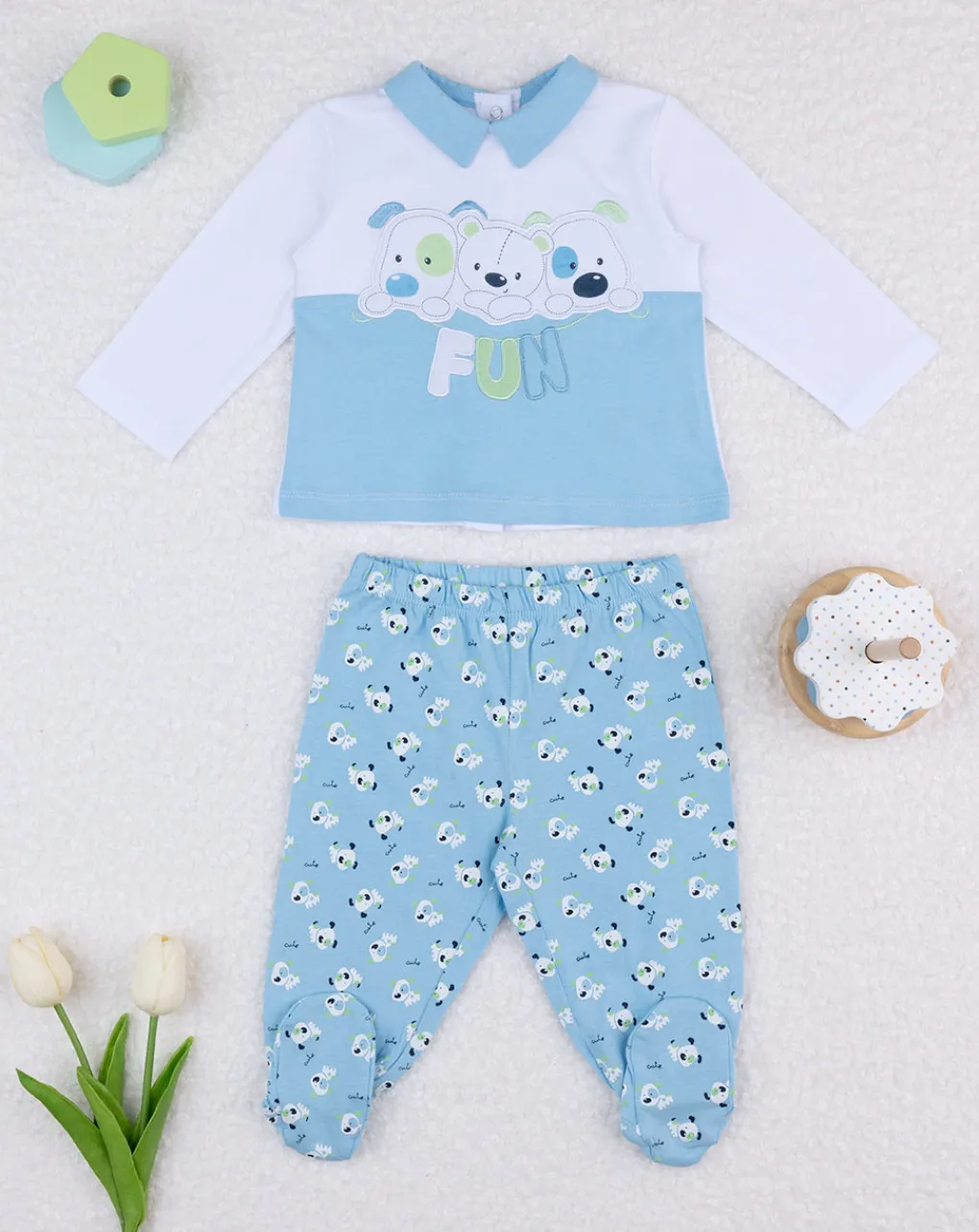 Prenatal Abiti Completi E Tutine-Completo Jersey Bimbo Bianco/Azzurro