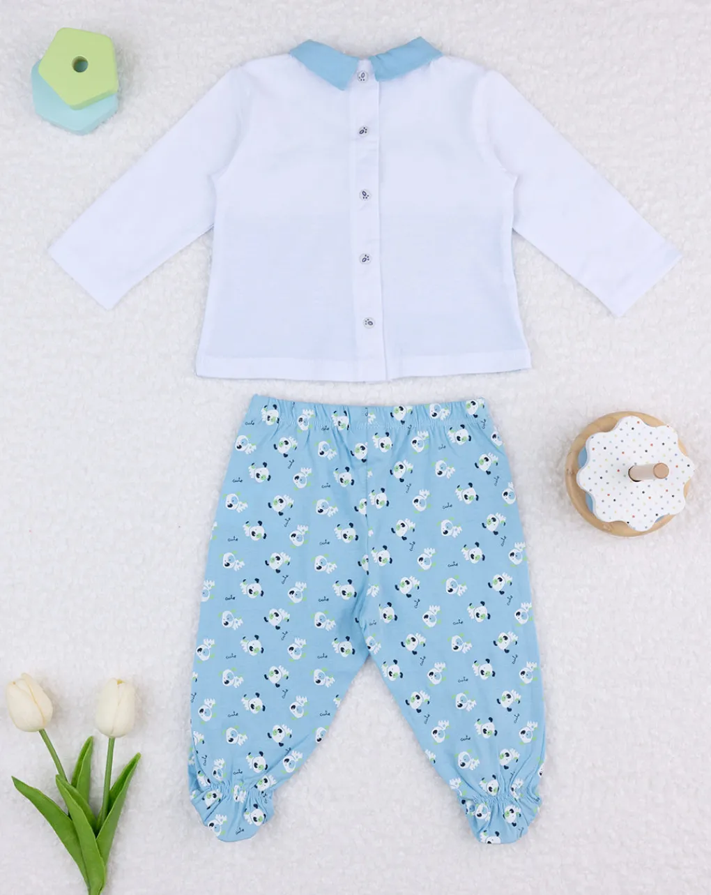 Prenatal Abiti Completi E Tutine-Completo Jersey Bimbo Bianco/Azzurro