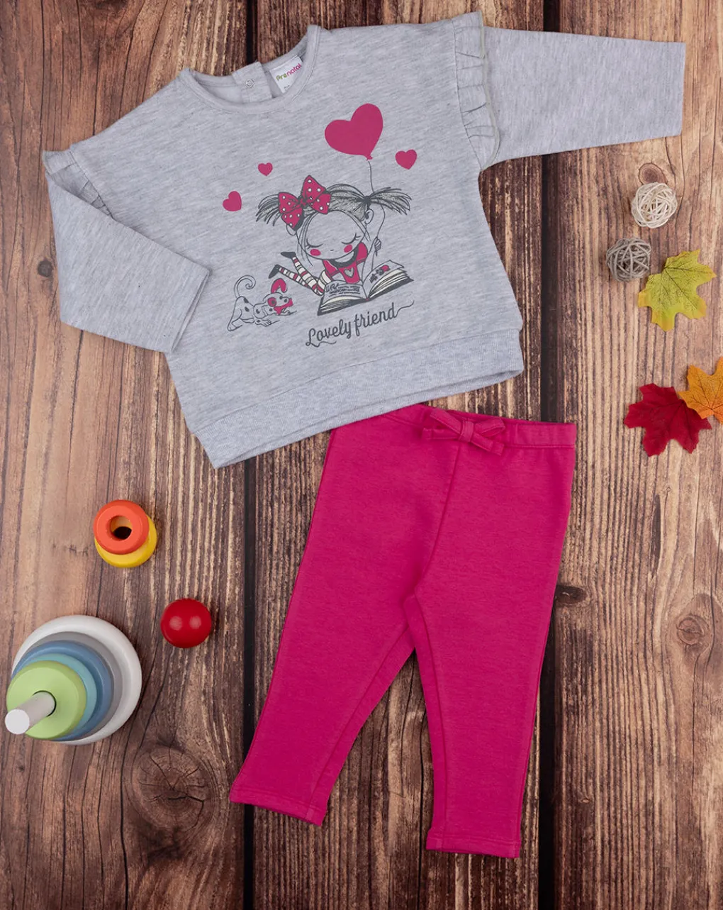 Prenatal Vestiti E Completi-Completo Jogging Bimba Grigio E Rosa