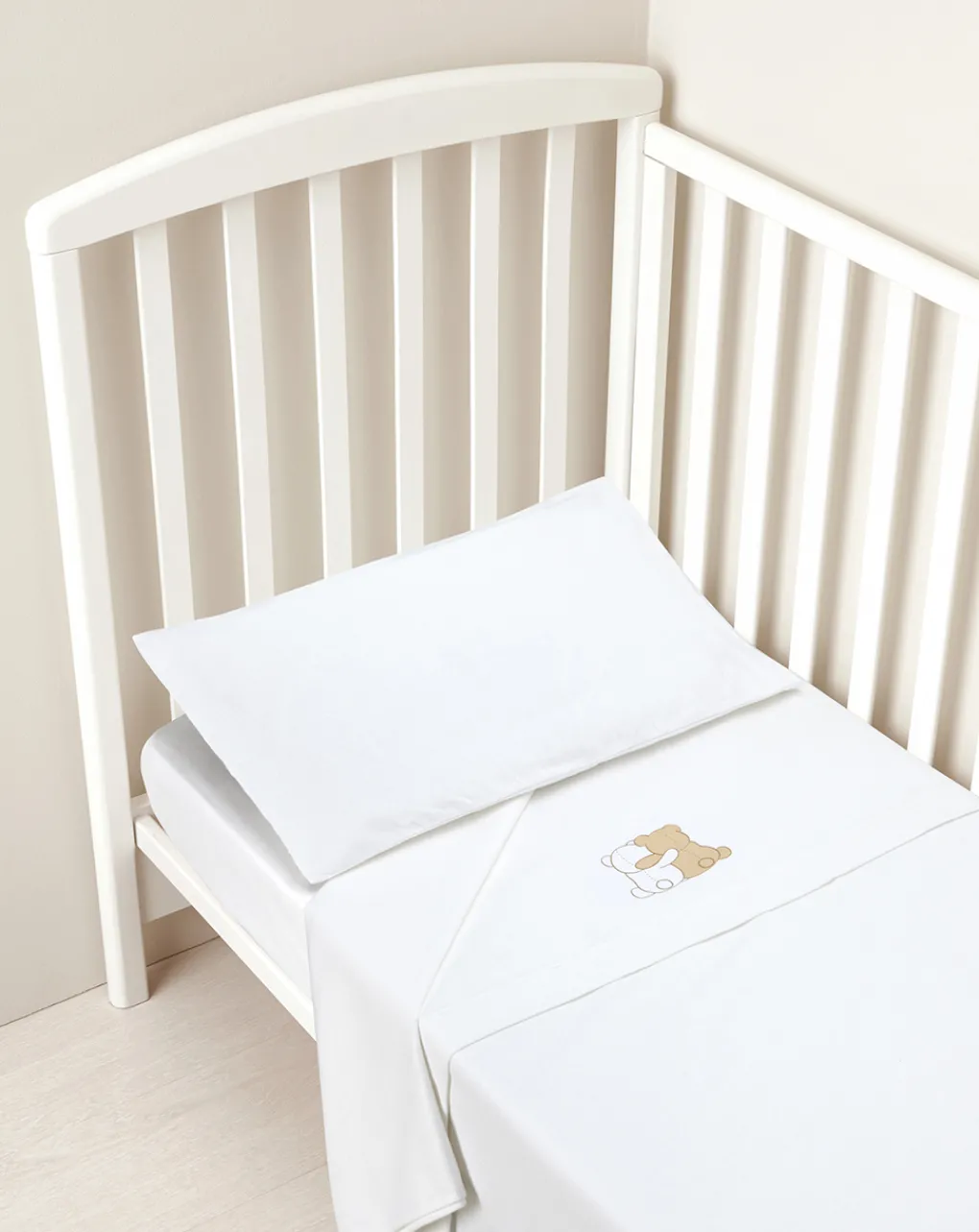 Prenatal Lenzuola E Trapunte-Completo Letto 3 Pezzi In Flanella Bianca Con Orso