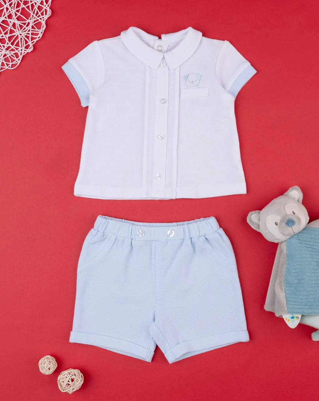 Prenatal Abiti Completi E Tutine-Completo Piquet Bimbo Bianco/Azzurro