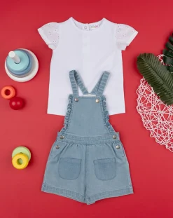 Prenatal Vestiti E Completi-Completo Salopette E T-Shirt Bimba