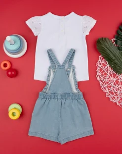 Prenatal Vestiti E Completi-Completo Salopette E T-Shirt Bimba