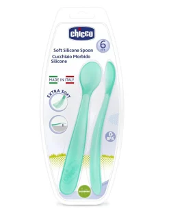 Chicco Piatti E Posate-Cucchiaio Morbido Silicone 6M+ Azzurro (2Pz)