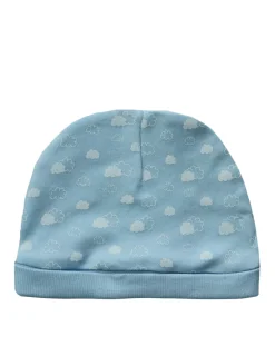Prenatal Cappellini Cuffiette E Muffole-Cuculo In Interlock Con Nuvolette