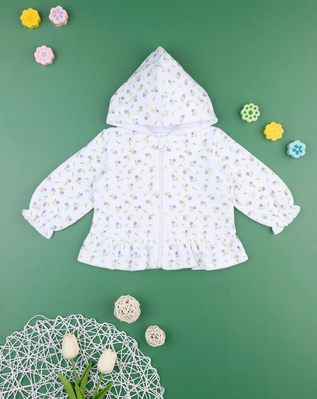 Prenatal Cardigan-Felpa Bimba "Fiorellini Lilla”