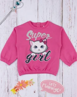 Prenatal Maglioni E Cardigan-Felpa Bimba French Terry "Gattina” Rosa