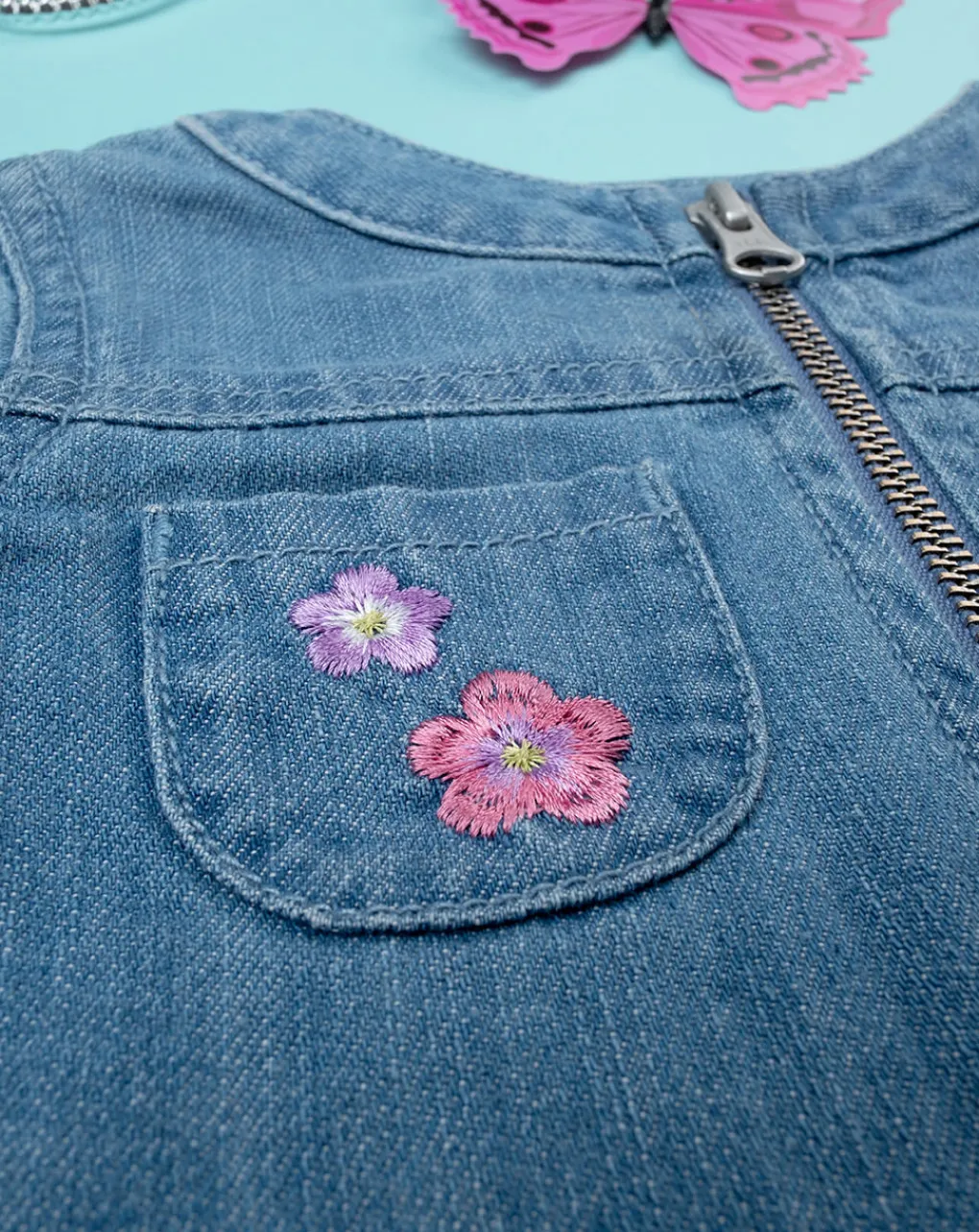 Prenatal Giubbini E Piumini-Giubbino Bimba Denim Con Ricamo