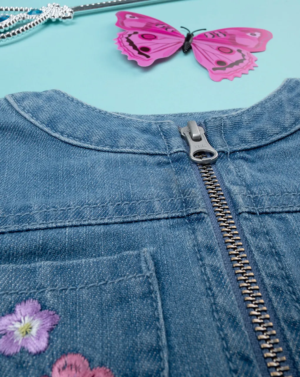 Prenatal Giubbini E Piumini-Giubbino Bimba Denim Con Ricamo