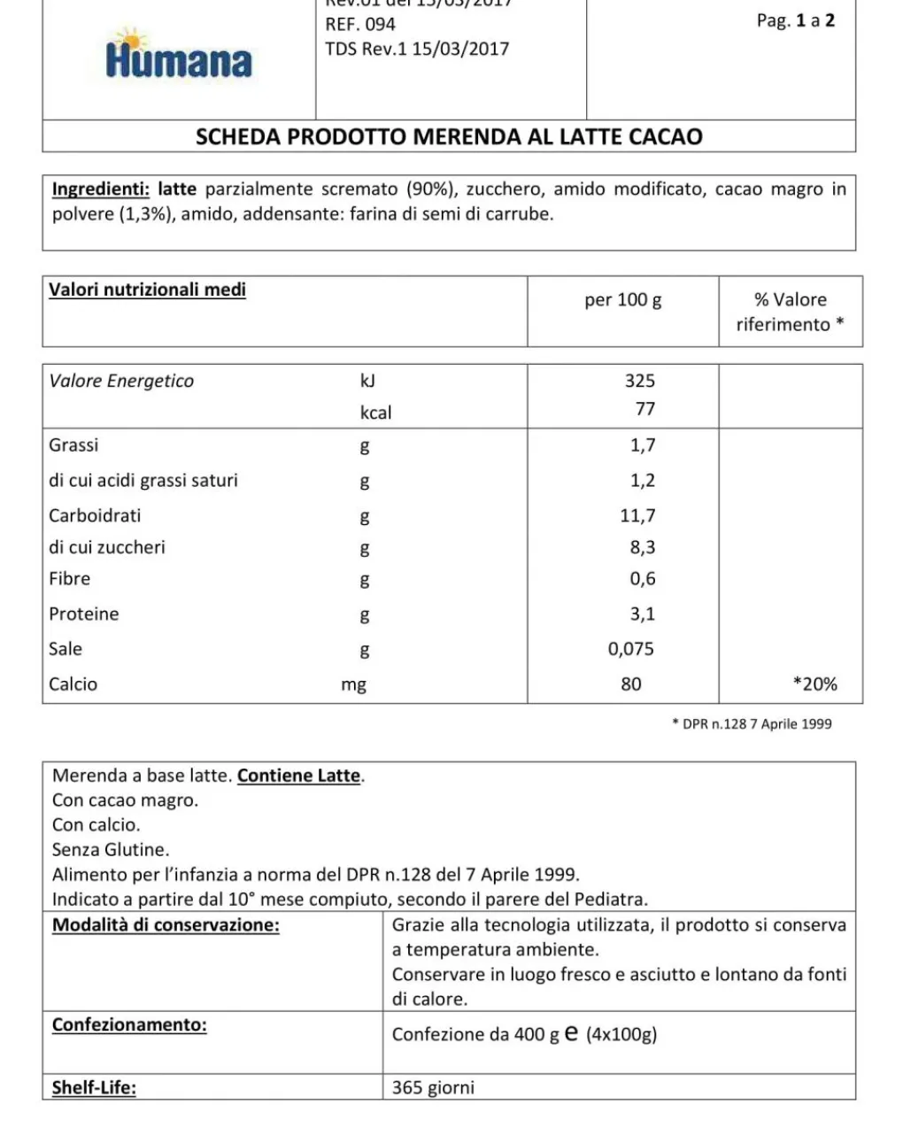 Plasmon Merende Al Latte E Yogurt-Humana Merenda Latte Cacao 4X100Gr