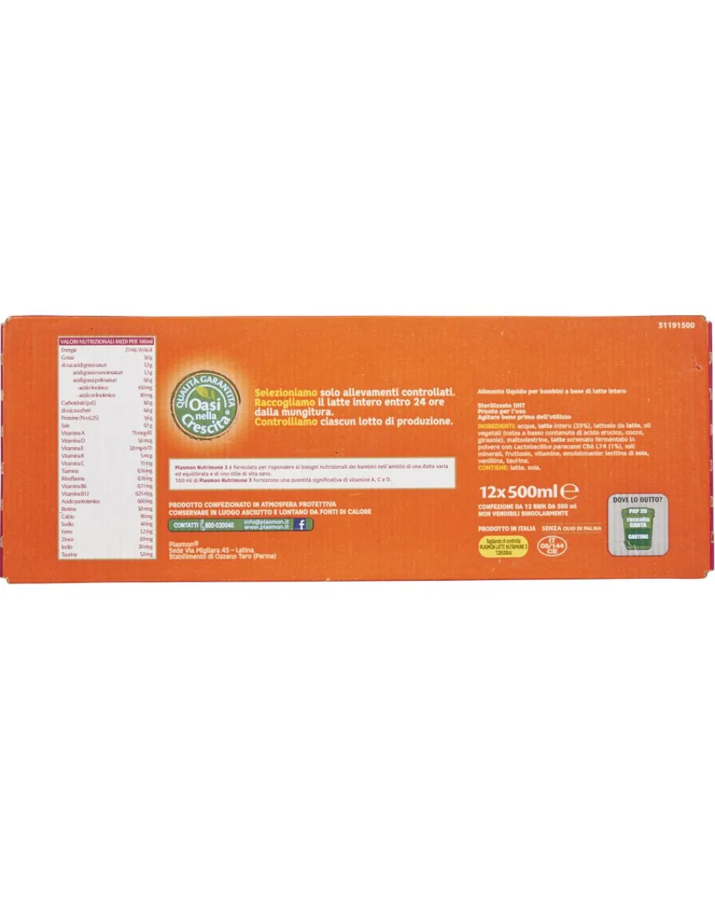 Plasmon Latte Crescita 3 4 5-Latte Nutri-Mune Stage 3 - 12 X 500 Ml
