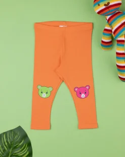 Prenatal Leggings E Gonne-Leggings Bimba Arancioni Con Patch Orsetti