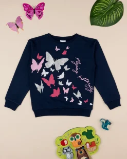 Prenatal Felpe E Maglioni-Maglia Felpa Bambina Blu "Farfalle”